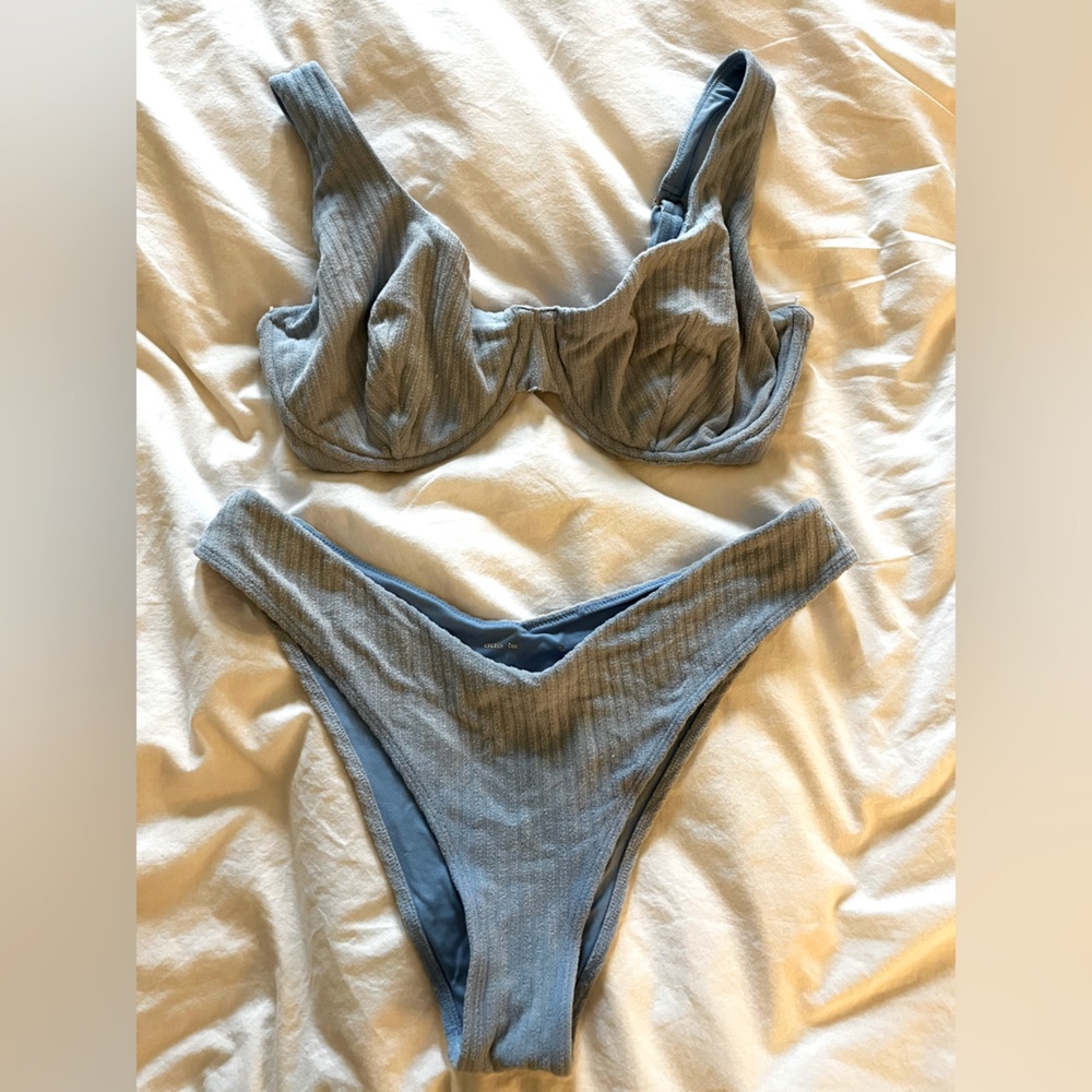 Abercrombie & Fitch Blue Ribbed Bikini Set